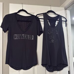 2 Lululemon Athletica Black Graphic work out shirts size 6